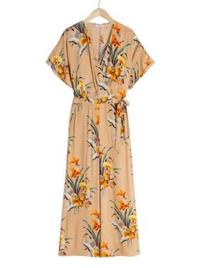 & Other Stories Jumpsuit Romper Wrap Tropical Floral Tan 4